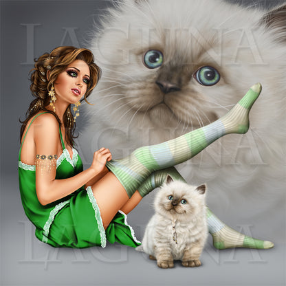 Witch with a British Colorpoint Kitten